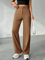 EZwear Women's Solid Color Straight Leg Casual Pants shein