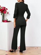 Clasi Ladies Belted Three-quarter Sleeve Suit With Pleats shein