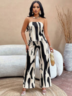 Slayr Geo Print Draped Back Tube Top & Wide Leg Pants Set shein