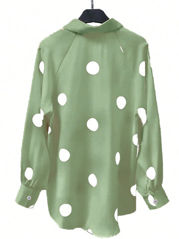 Essnce Polka Dot Print Long Sleeve Shirt shein