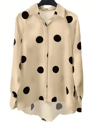 Essnce Polka Dot Print Long Sleeve Shirt shein