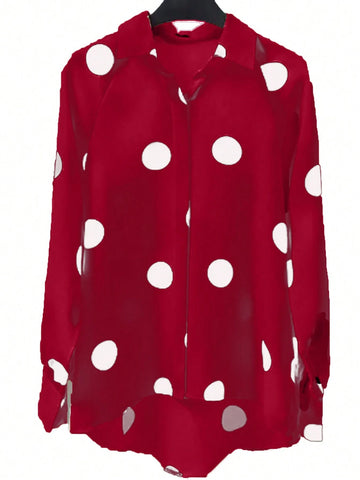 Essnce Polka Dot Print Long Sleeve Shirt shein