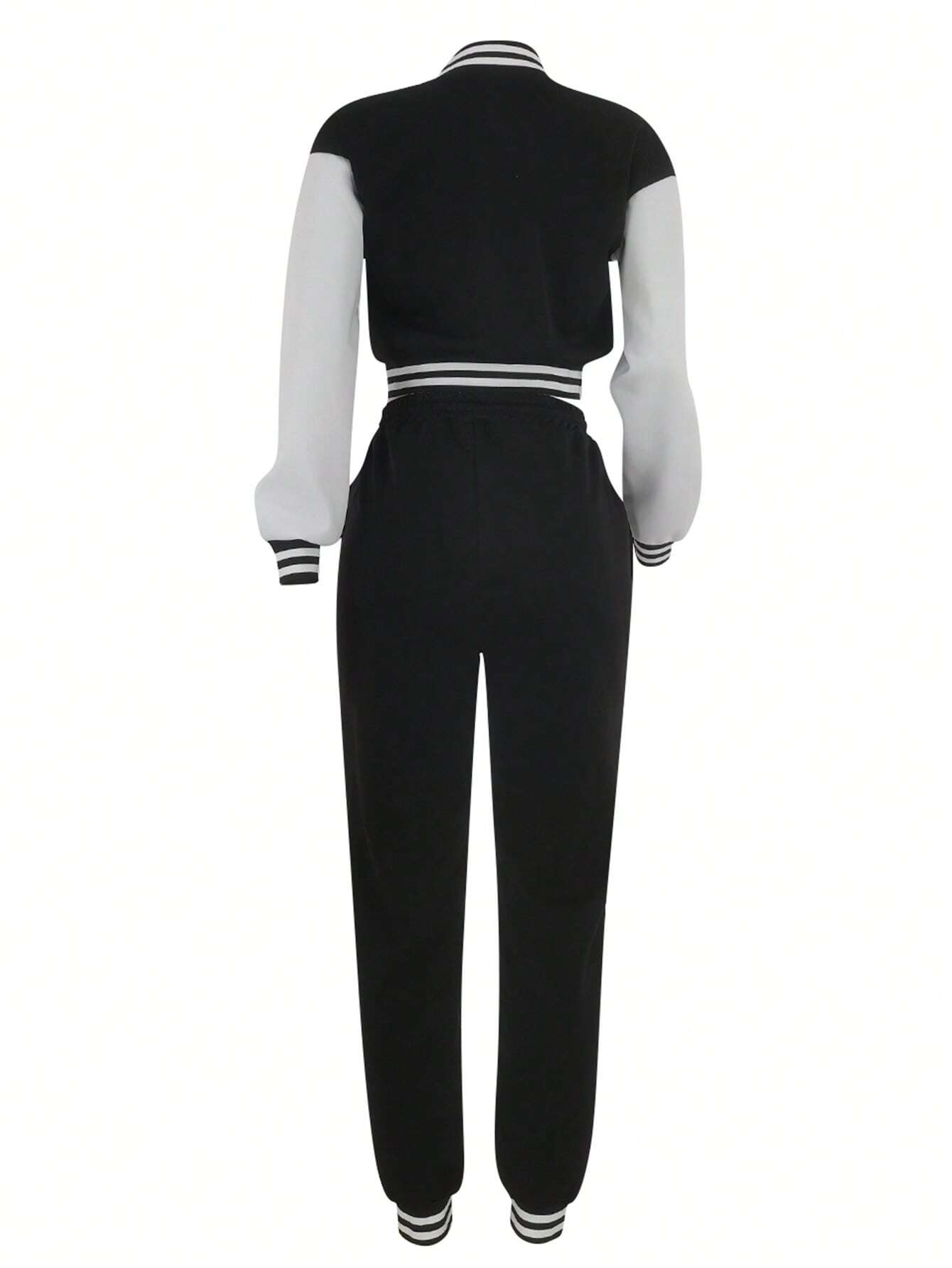 Women's Fashionable Casual Sports Wind Baseball Jacket And Sports Pants Set shein