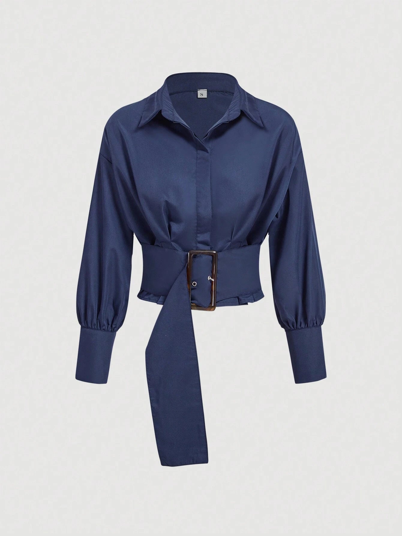 Aveloria Modichic Solid Color Pleated Decorated Buttoned Long Sleeve Shirt shein