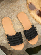 Women's Vacation Style Flat White Fringed Sandals shein