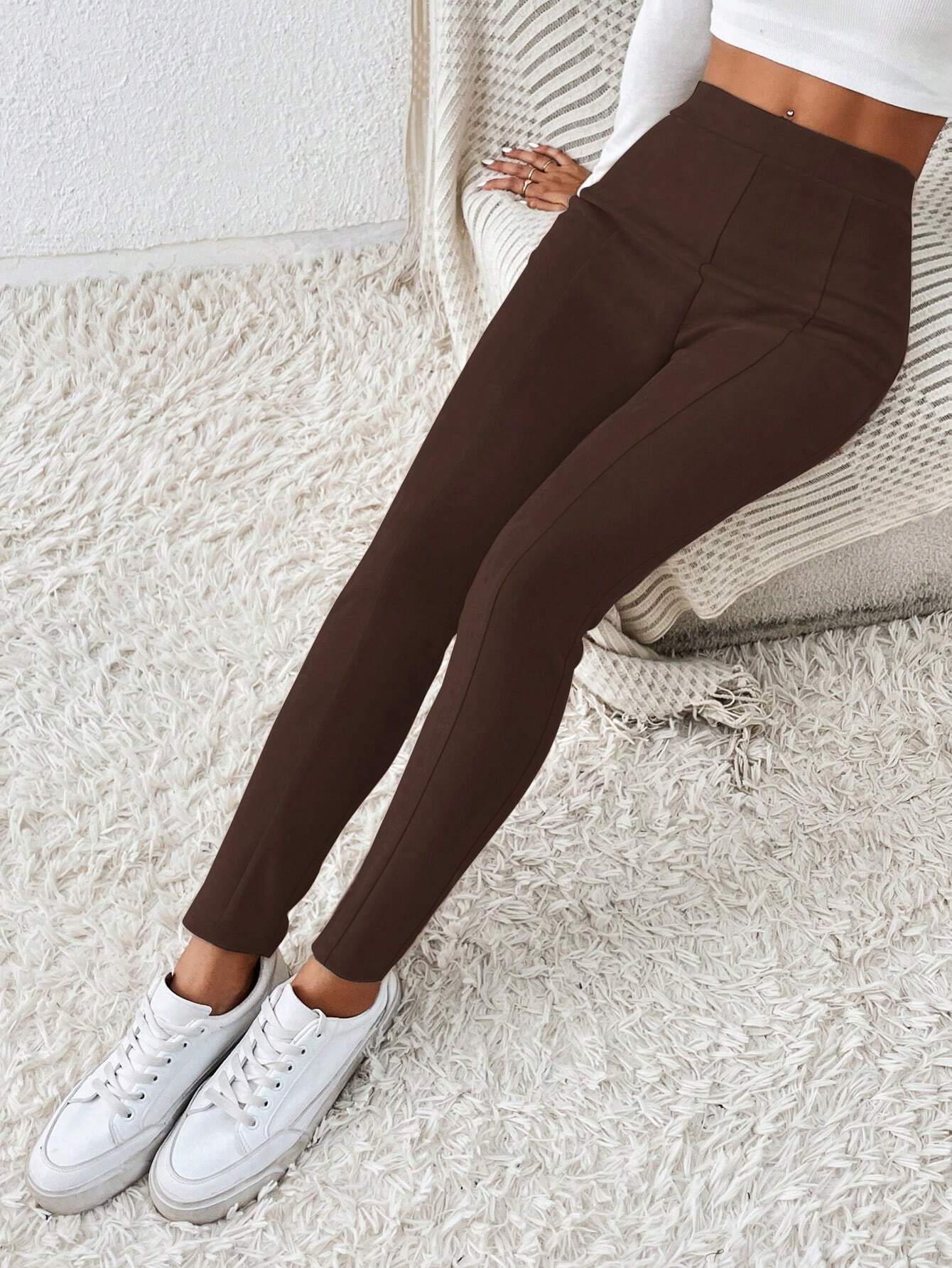 Essnce Solid High Waist Leggings shein