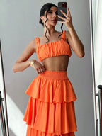 Priv� Women Summer Pleated Bust Tank Top Tower Skirt Half-Body Skirt shein