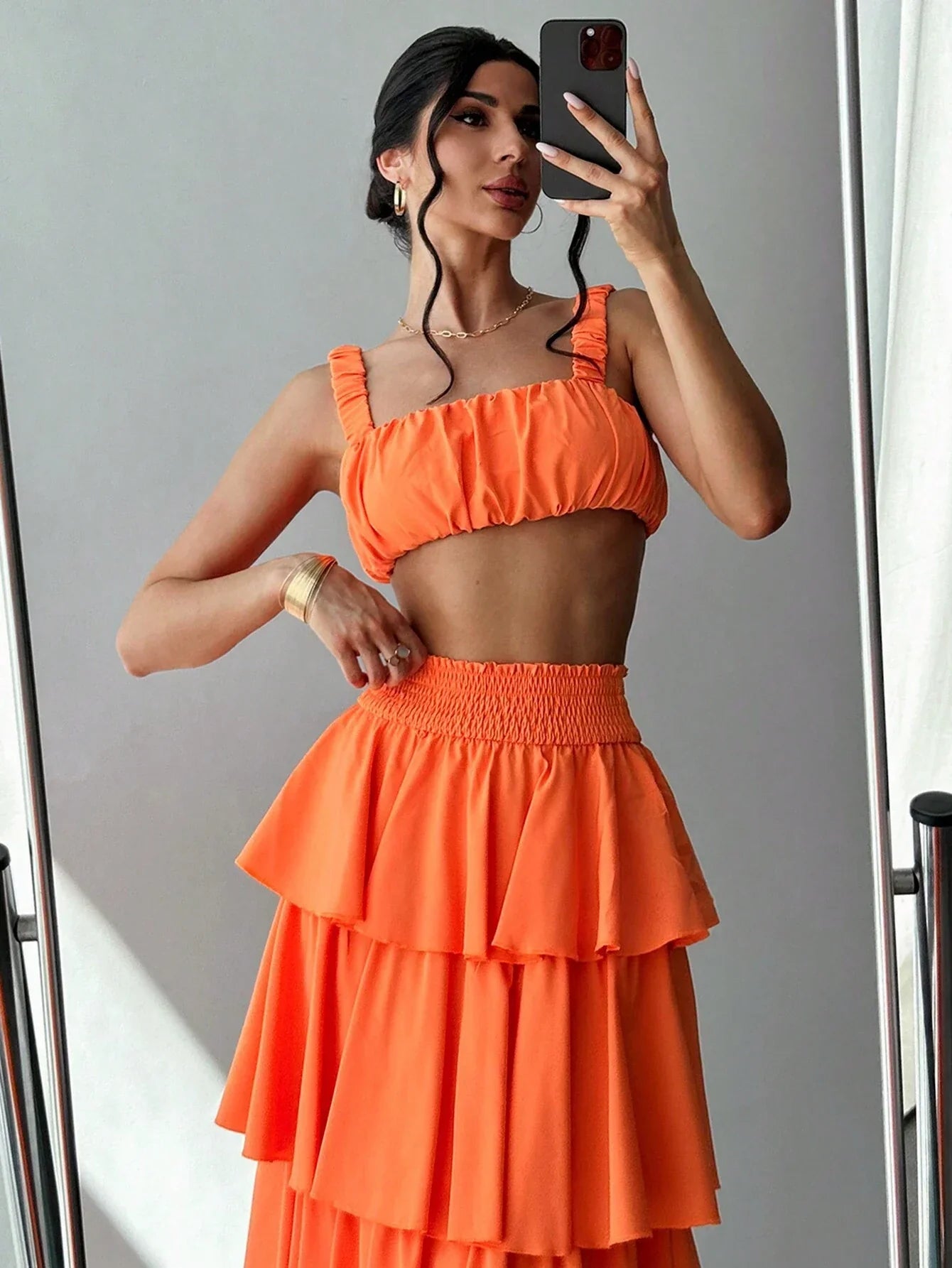 Priv� Women Summer Pleated Bust Tank Top Tower Skirt Half-Body Skirt shein
