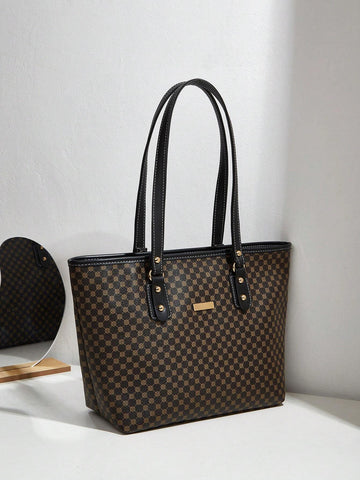 1pc Polka Dot Print PU Tote Bag