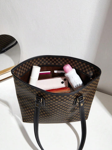 1pc Polka Dot Print PU Tote Bag