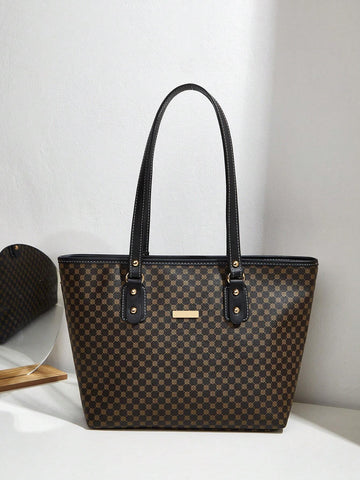1pc Polka Dot Print PU Tote Bag
