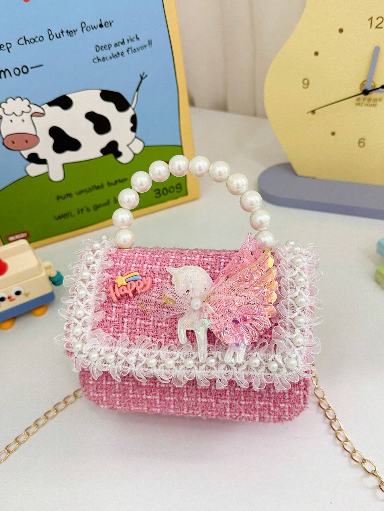 Mini Glitter Decorated Fashion Faux Pearl Satchel For Evening Party shein