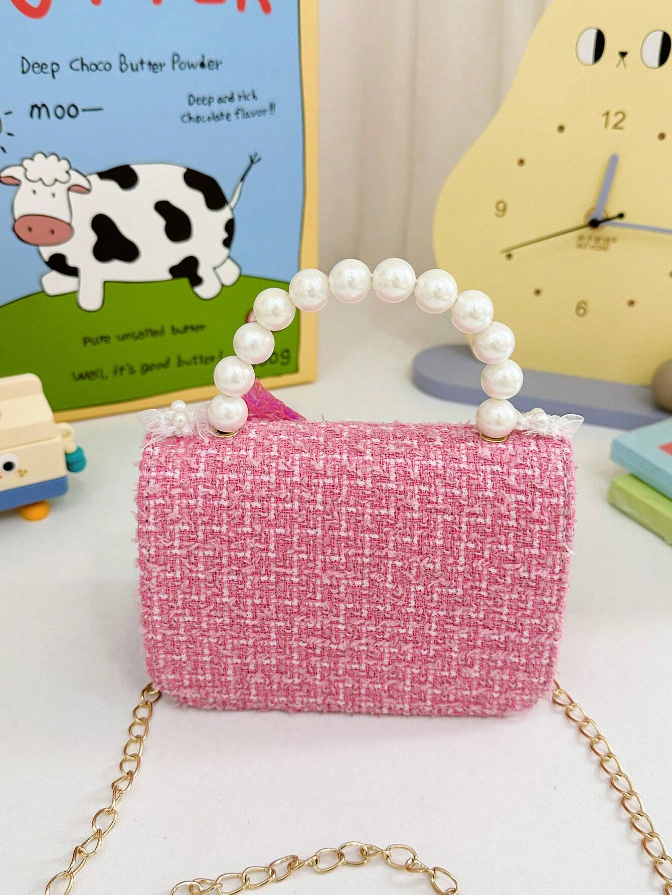 Mini Glitter Decorated Fashion Faux Pearl Satchel For Evening Party shein