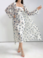 Modely Women Elegant 2pcs/Set Floral Print Long Sleeve Jacket And Spaghetti Strap Dress shein