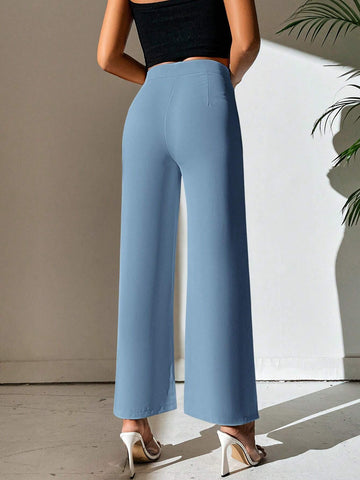 PETITE Split Hem Straight Leg Dress Pants shein