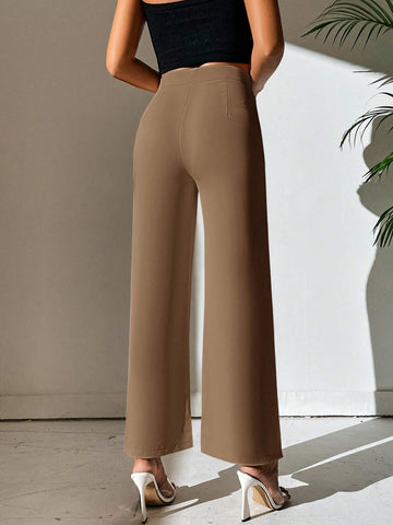 PETITE Split Hem Straight Leg Dress Pants shein