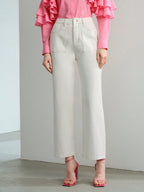 MOTF STUDIO SOLID SLANT POCKET STRAIGHT LEG JEANS shein