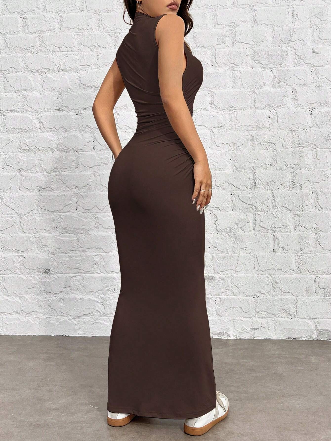EZwear Women's Knit Stand Collar Slim Fit Mermaid Dress shein