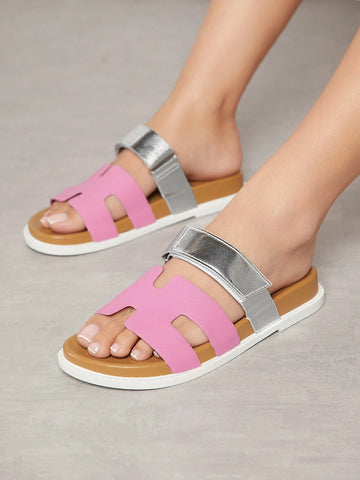 SHUZIA Ladies" Fashionable Color-Block Comfortable Flat Sandals shein