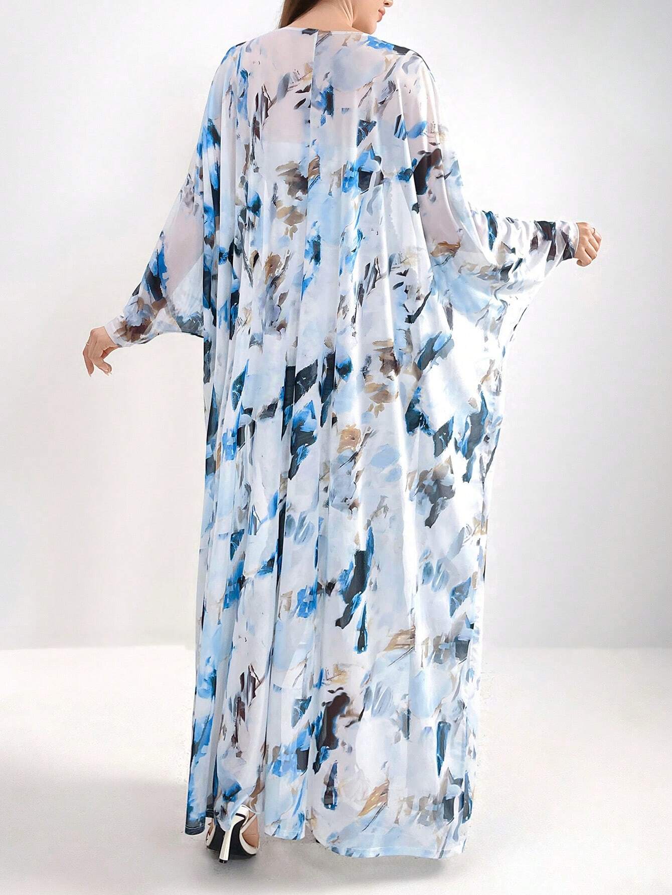 Modely Allover Print Tube Bodycon Dress & Open Front Coat shein
