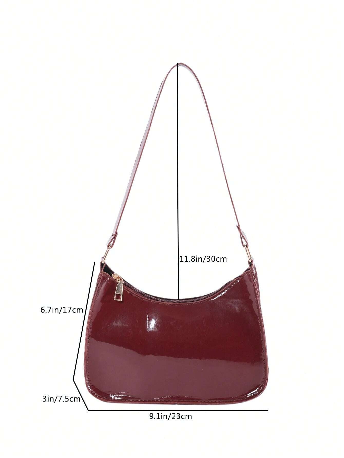 Fashion Women Handbag PU Leather Solid Color Casual Shoulder Bag With Texture shein