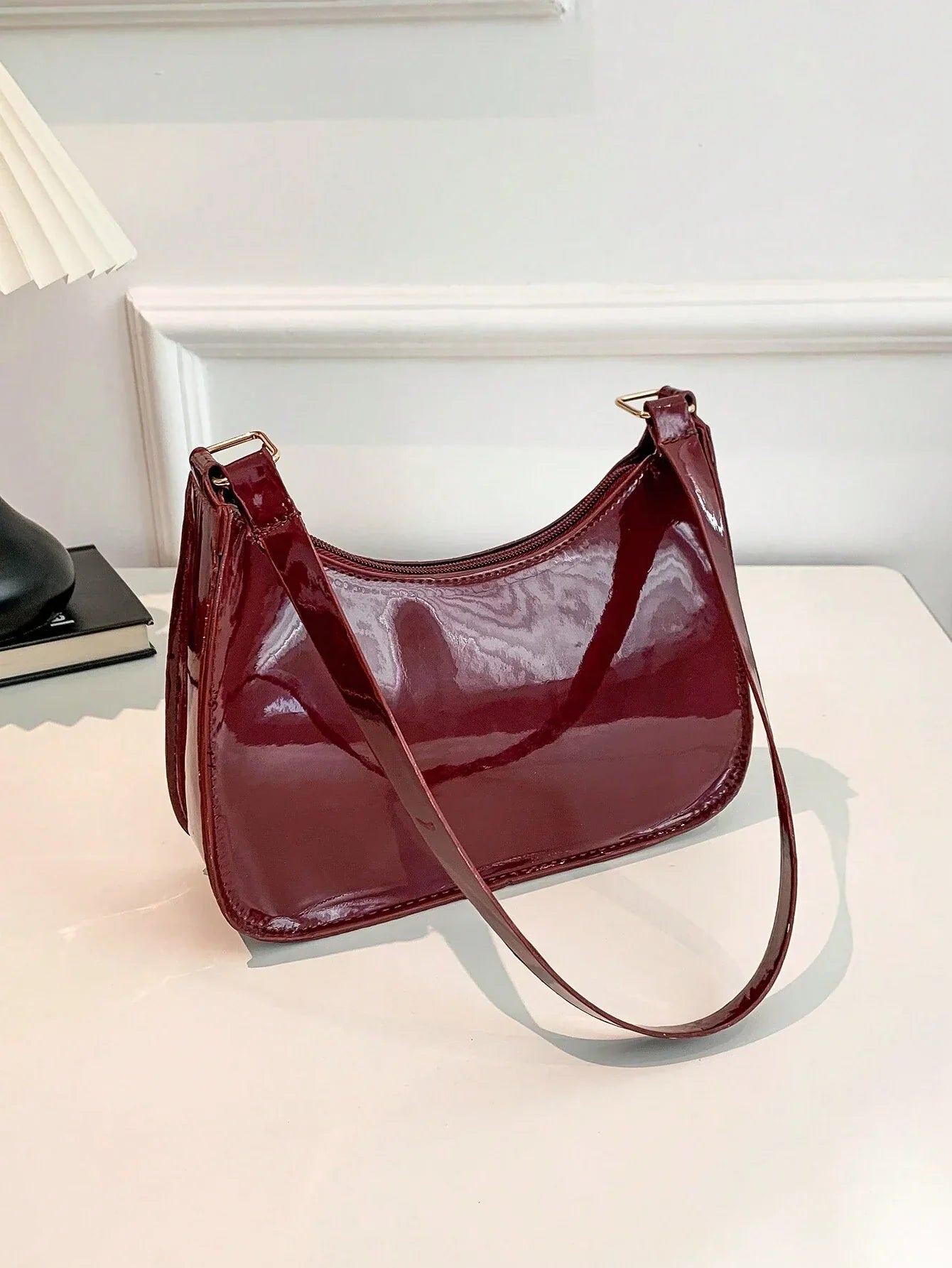 Fashion Women Handbag PU Leather Solid Color Casual Shoulder Bag With Texture shein