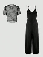 Unity Lace See-Through Camisole & Jumpsuit Set For Women shein