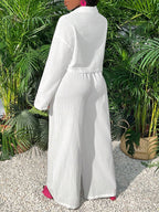 Slayr Casual Loose White Long Sleeve Cropped Shirt Top And Wide Leg Pants shein