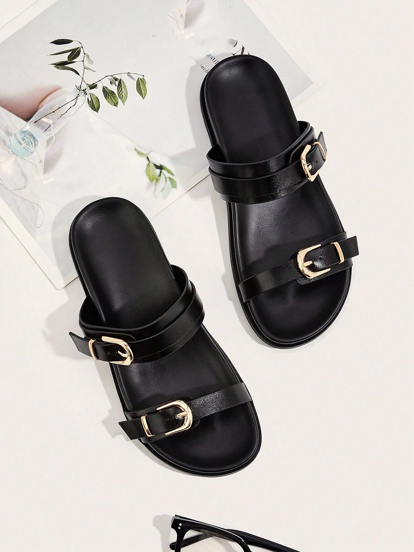 Metal Buckle Flat Sandals shein