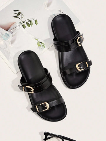 Metal Buckle Flat Sandals