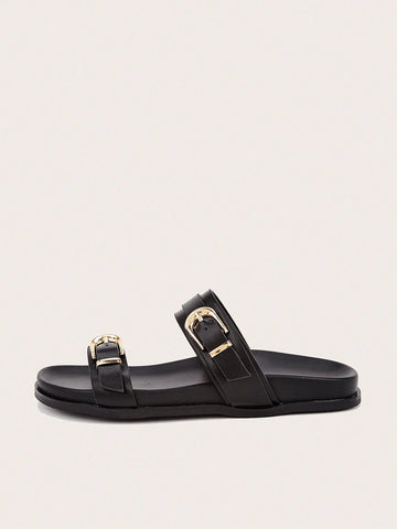Metal Buckle Flat Sandals