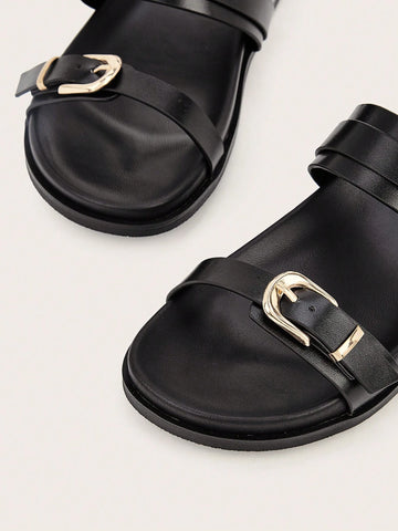 Metal Buckle Flat Sandals