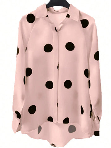 Essnce Polka Dot Print Long Sleeve Shirt shein