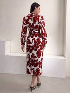 Mulvari Women's Floral Print Lantern Sleeve Dress Shein