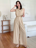 DAZY Women's Monochrome Sleeveless Top And Wide Leg Pants Set shein