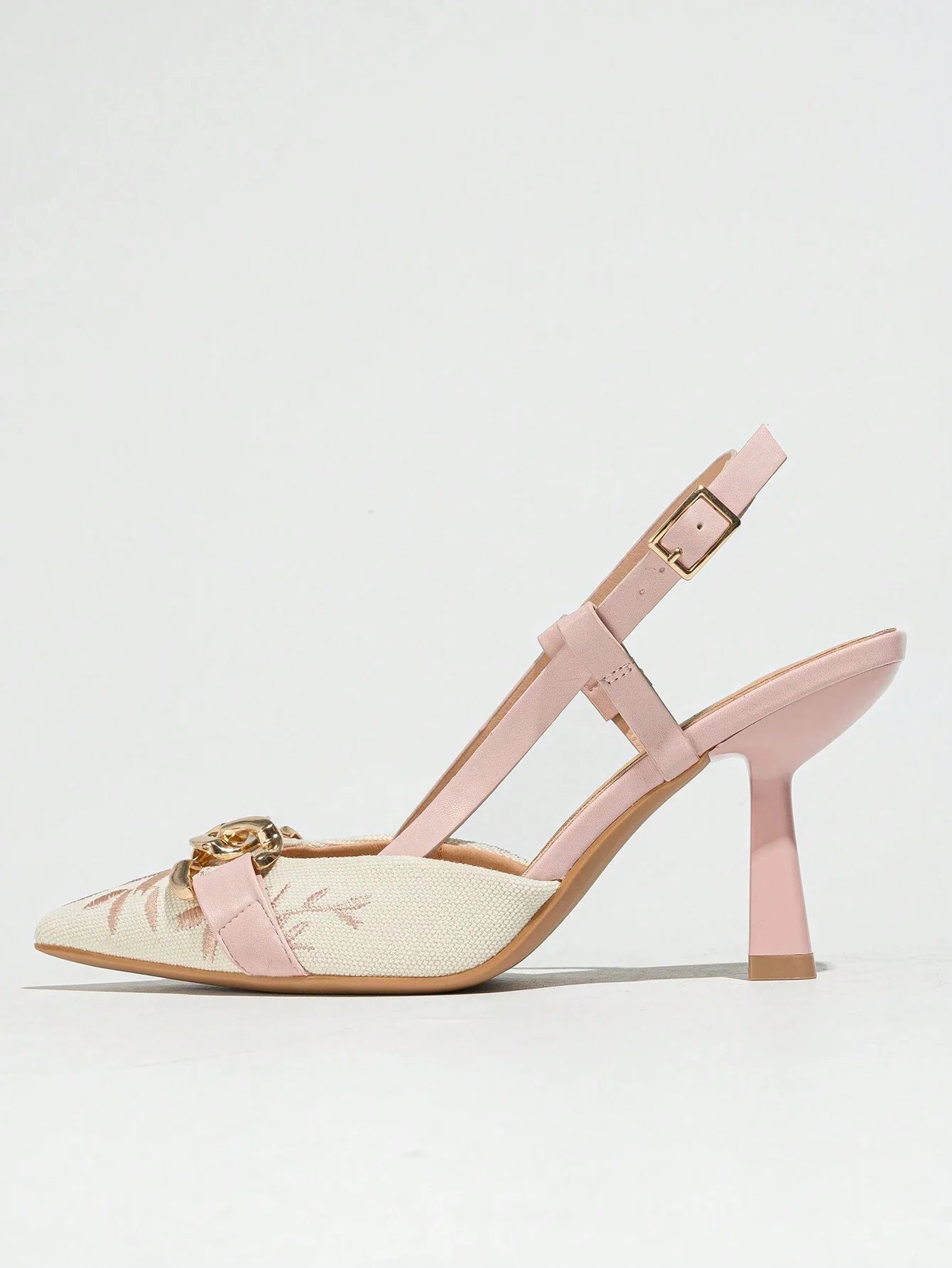 Women's Embroidery Chain Decor Pointed Toe Slip-On High Heel Sandals shein