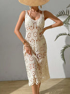 Swim Holiday Beach Solid Color Hollow Knitted Cover-Up Dress shein