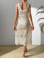 Swim Holiday Beach Solid Color Hollow Knitted Cover-Up Dress shein