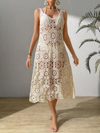 Swim Holiday Beach Solid Color Hollow Knitted Cover-Up Dress shein