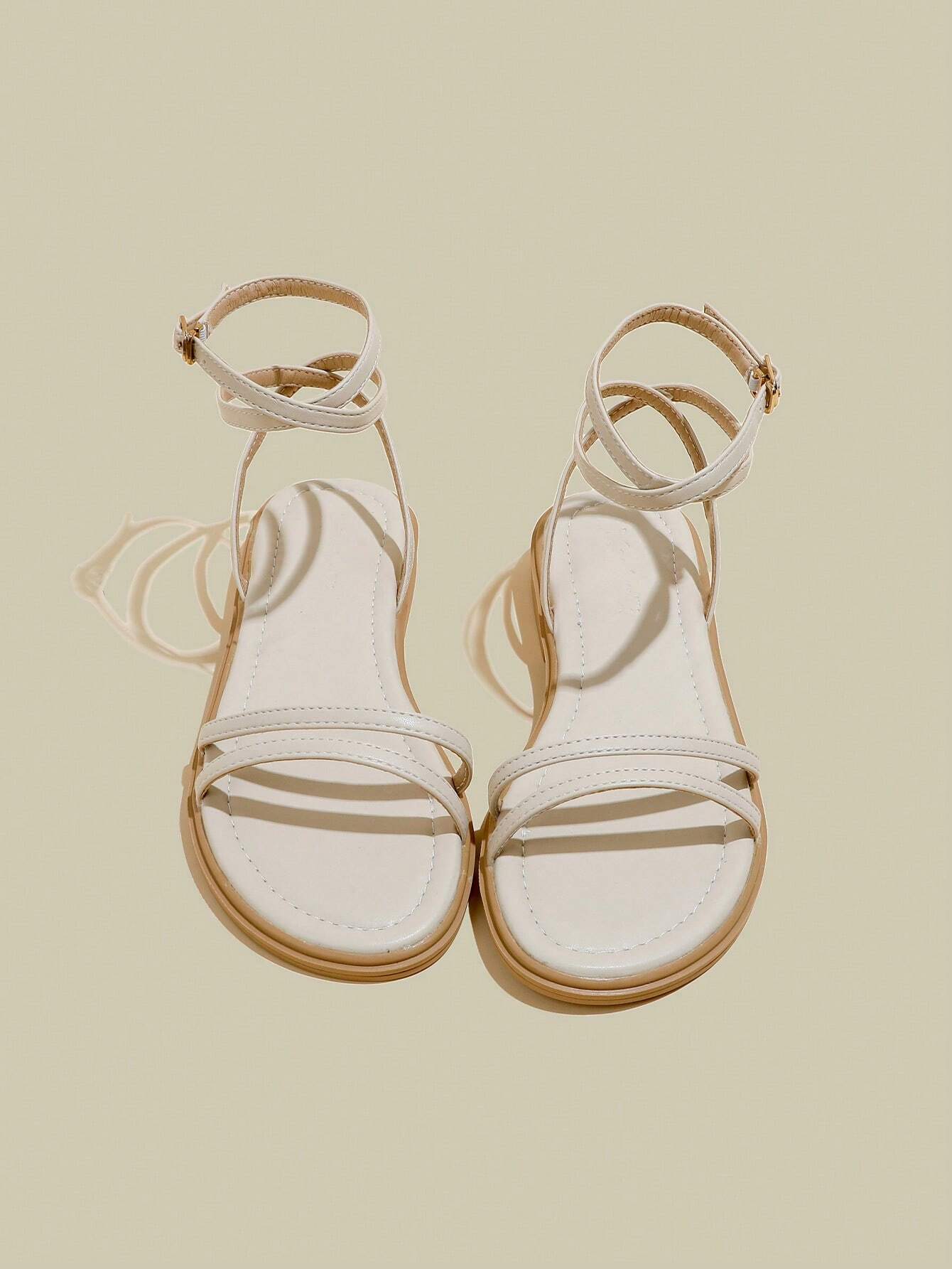 Women's Black Flat Sandals With Crossed Straps & Tie-Up Laces shein