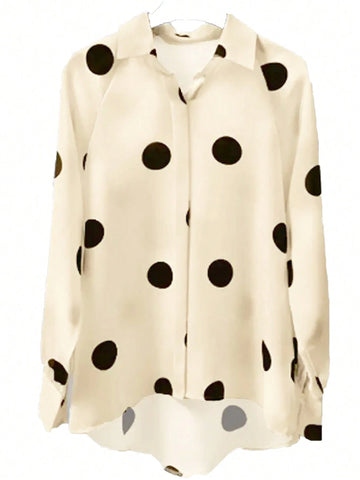 Essnce Polka Dot Print Long Sleeve Shirt shein