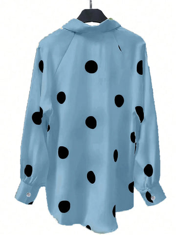 Essnce Polka Dot Print Long Sleeve Shirt shein