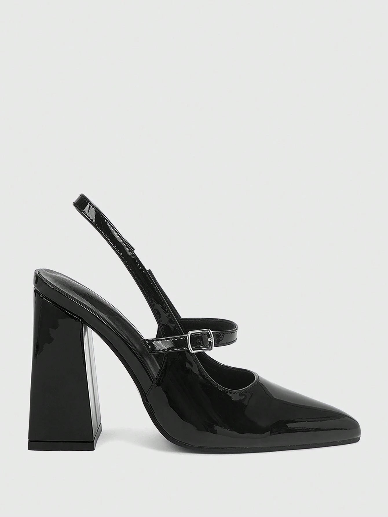 BIZCHIC Woman Shoes Chunky Heel Pointed Toe Ankle Strap Shoes shein