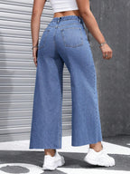 EZwear Women's Casual Daily Wear Wide Leg Denim Pants shein