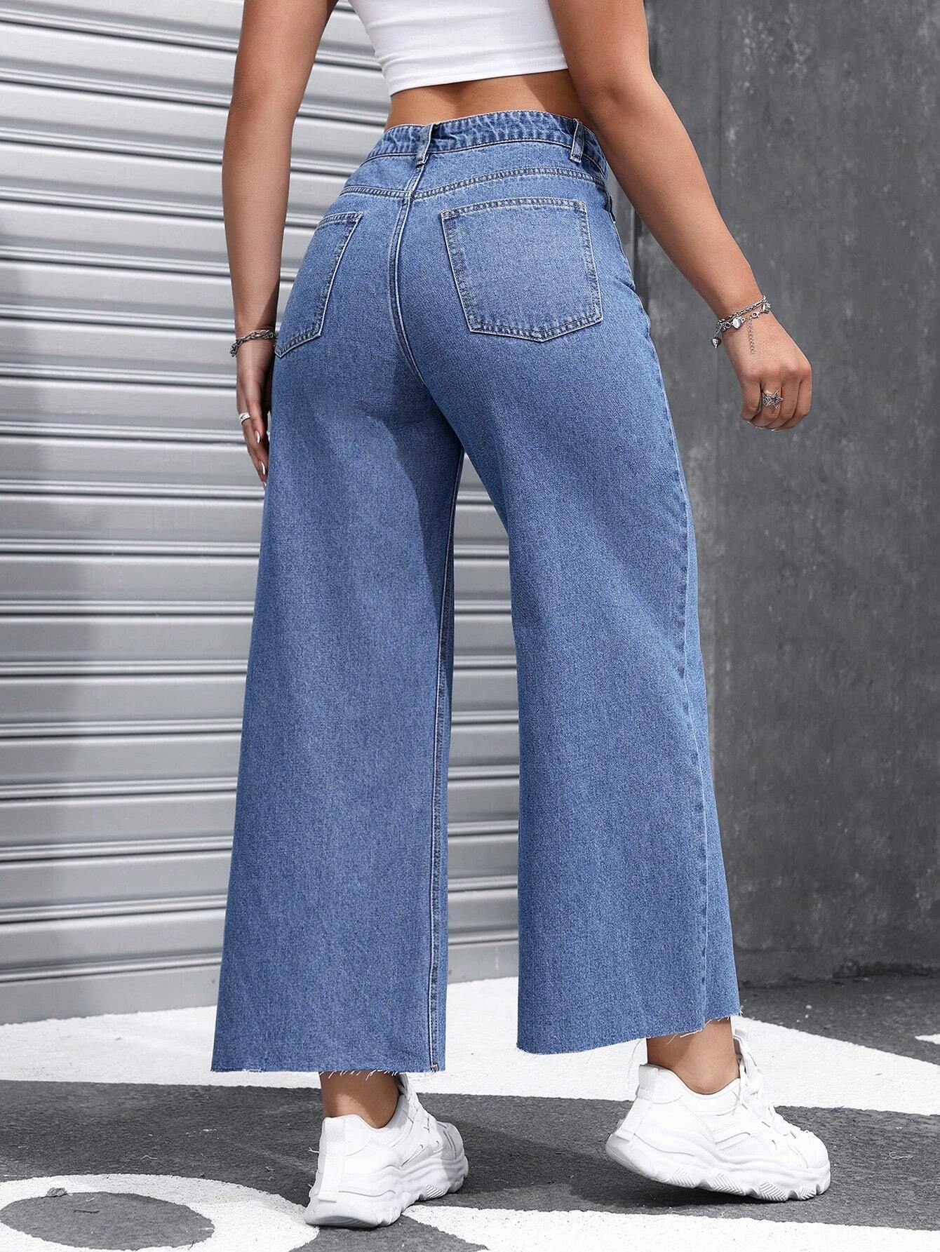 EZwear Women's Casual Daily Wear Wide Leg Denim Pants shein