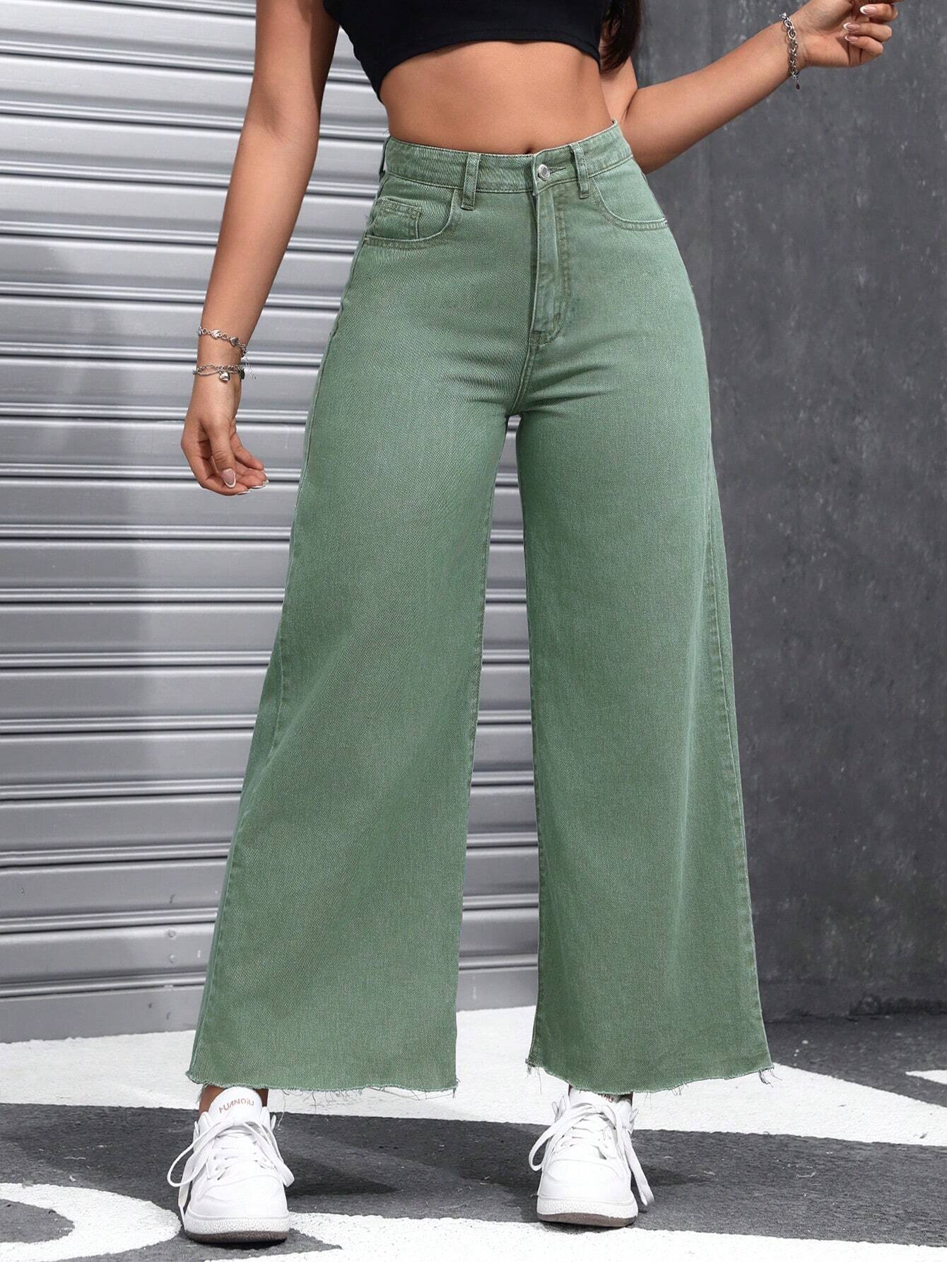 EZwear Women's Casual Daily Wear Wide Leg Denim Pants shein