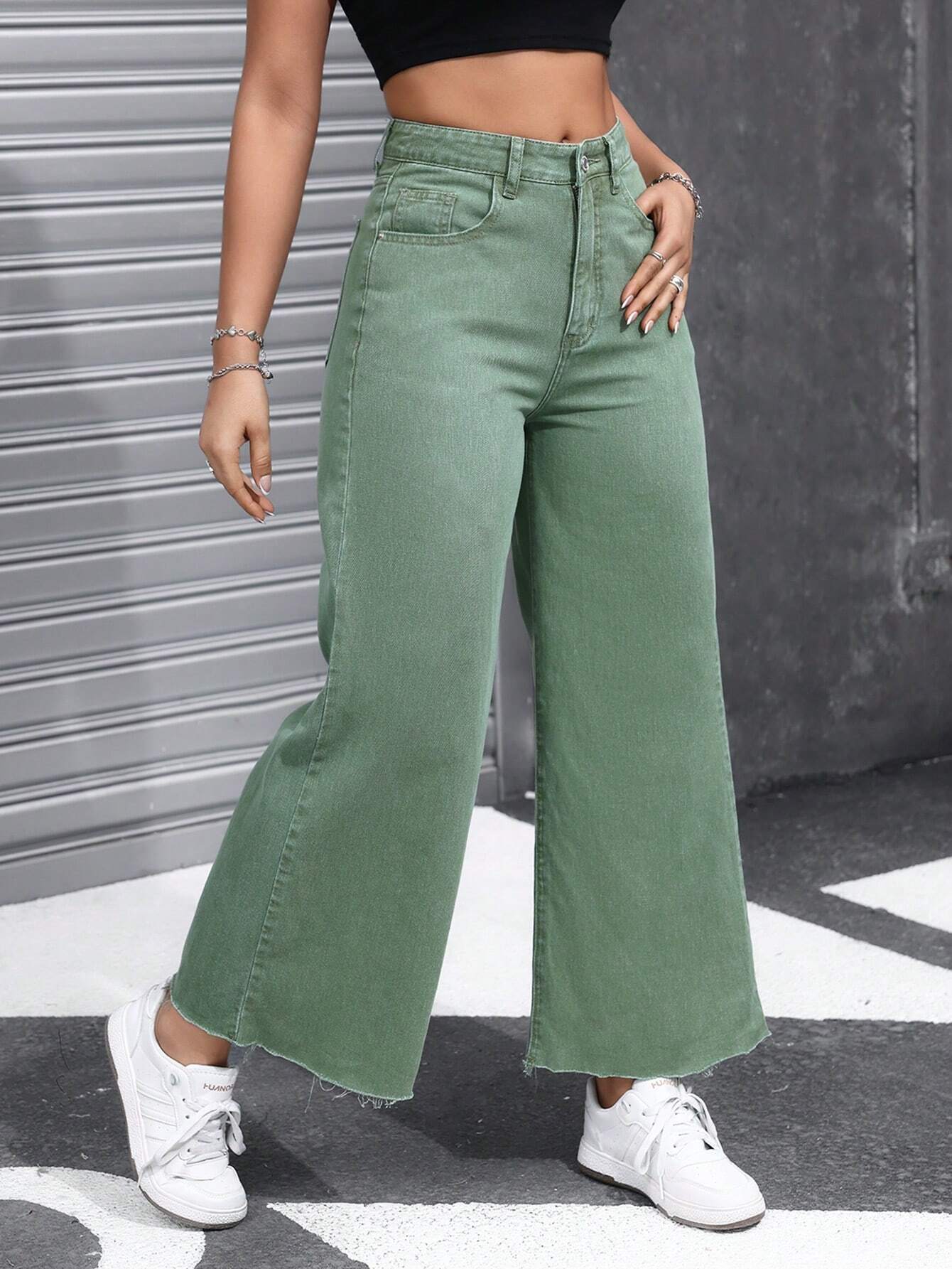 EZwear Women's Casual Daily Wear Wide Leg Denim Pants shein