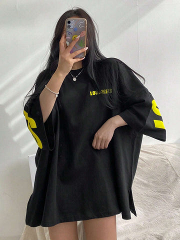 DAZY Letter Graphic Drop Shoulder Oversized Tee shein