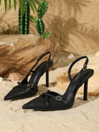 Women's Elegant Crisscross Strap Pointed Toe V-Cut Buckle High Heel Pumps shein