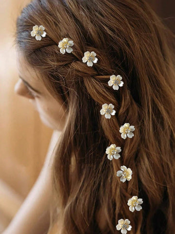 10pcs Flower Decor Hair Ring Elegant shein